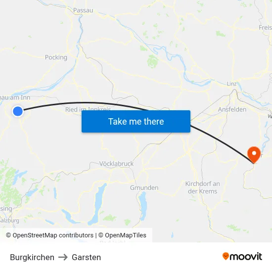 Burgkirchen to Garsten map