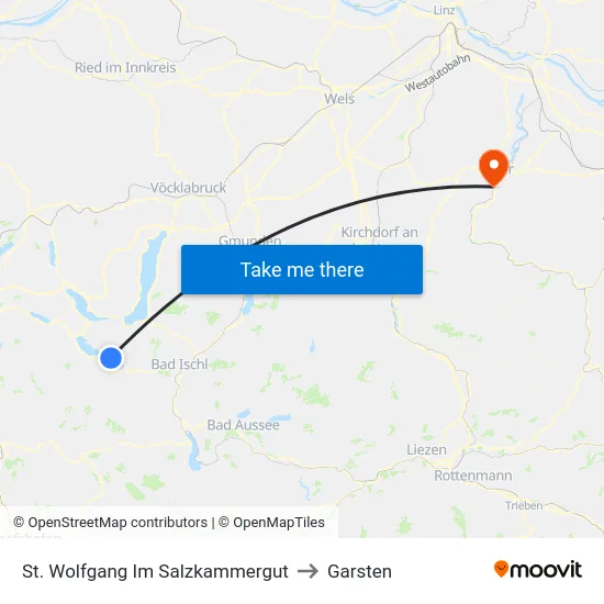 St. Wolfgang Im Salzkammergut to Garsten map