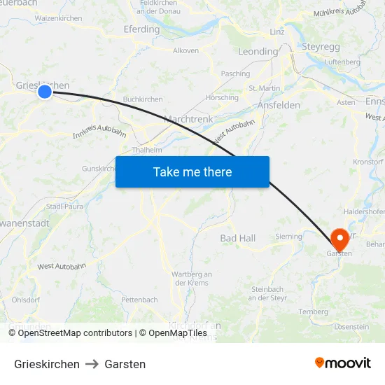 Grieskirchen to Garsten map