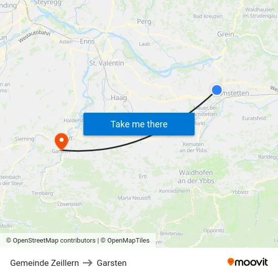 Gemeinde Zeillern to Garsten map