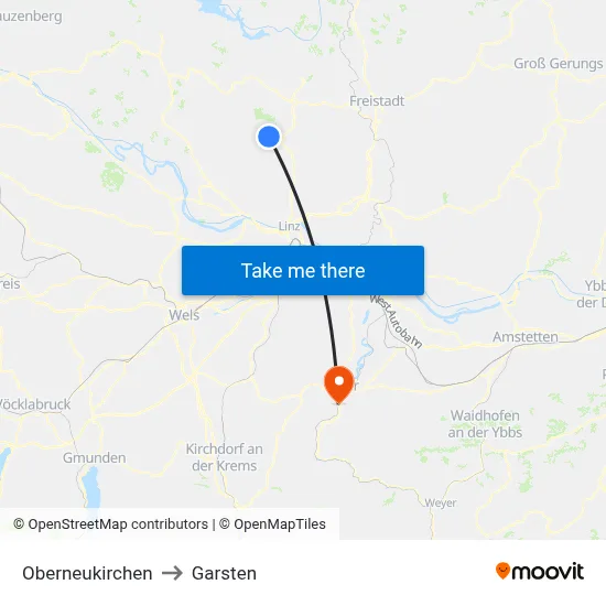Oberneukirchen to Garsten map