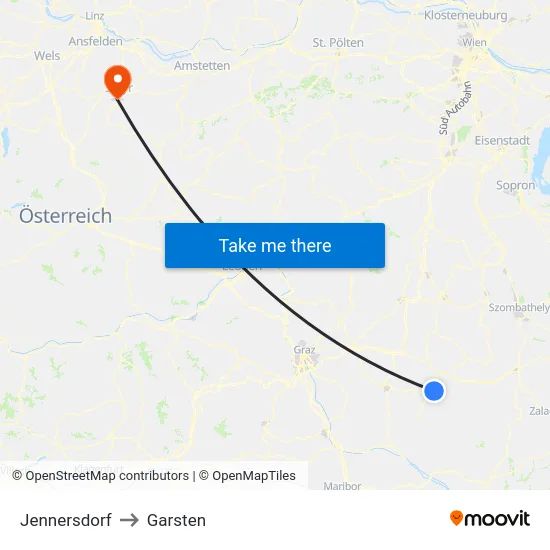 Jennersdorf to Garsten map