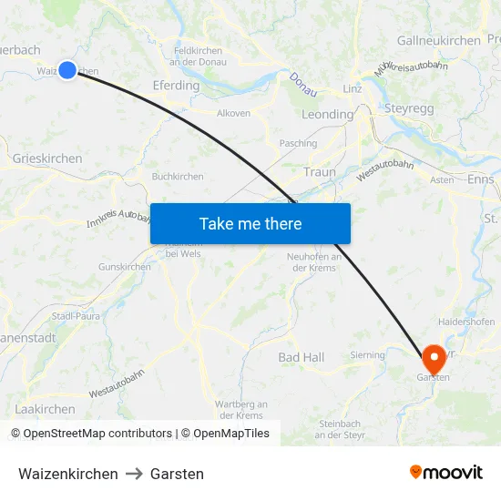 Waizenkirchen to Garsten map