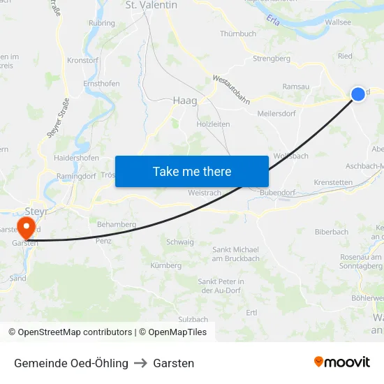 Gemeinde Oed-Öhling to Garsten map