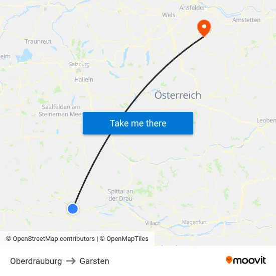 Oberdrauburg to Garsten map