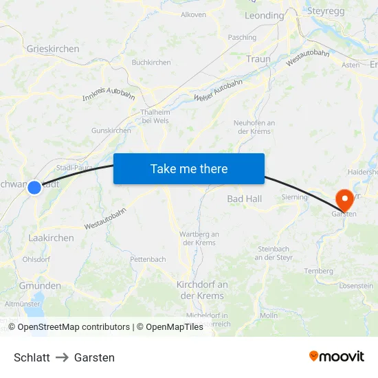 Schlatt to Garsten map