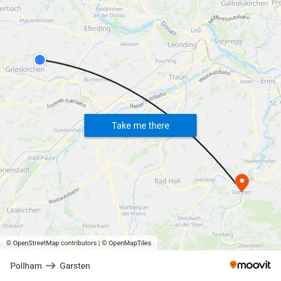 Pollham to Garsten map