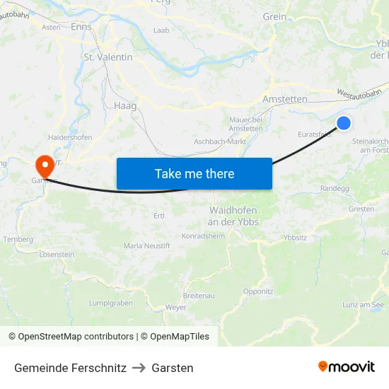 Gemeinde Ferschnitz to Garsten map
