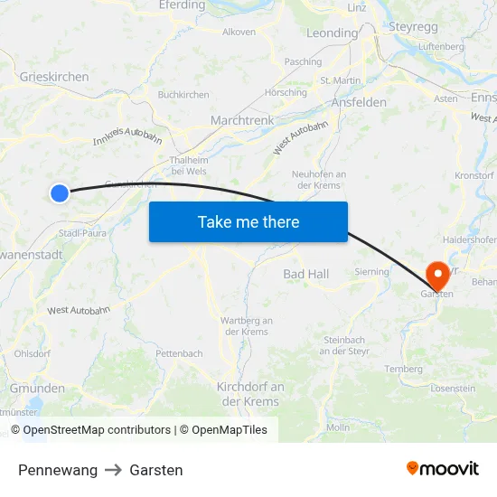 Pennewang to Garsten map