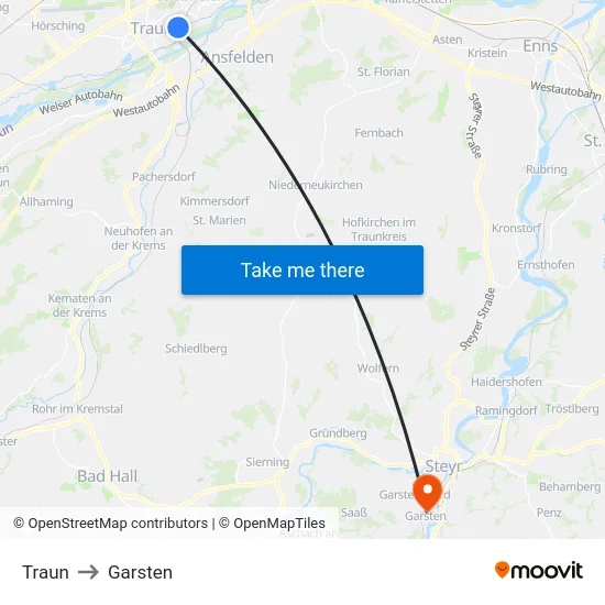 Traun to Garsten map