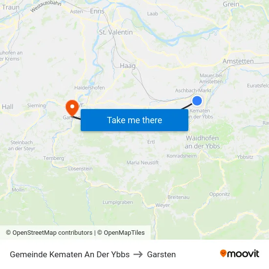 Gemeinde Kematen An Der Ybbs to Garsten map