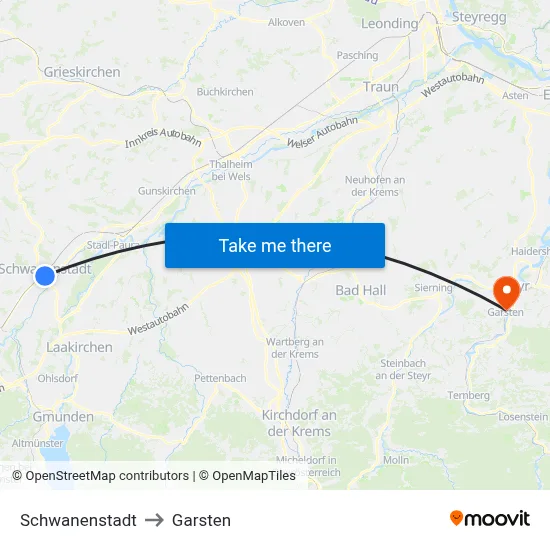 Schwanenstadt to Garsten map