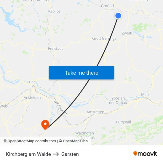 Kirchberg am Walde to Garsten map