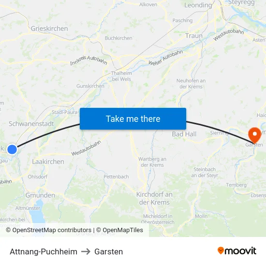 Attnang-Puchheim to Garsten map