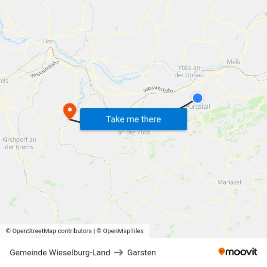 Gemeinde Wieselburg-Land to Garsten map