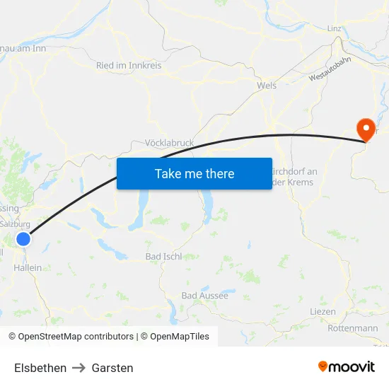 Elsbethen to Garsten map