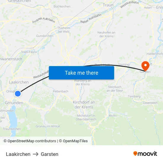 Laakirchen to Garsten map