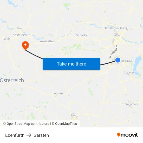 Ebenfurth to Garsten map