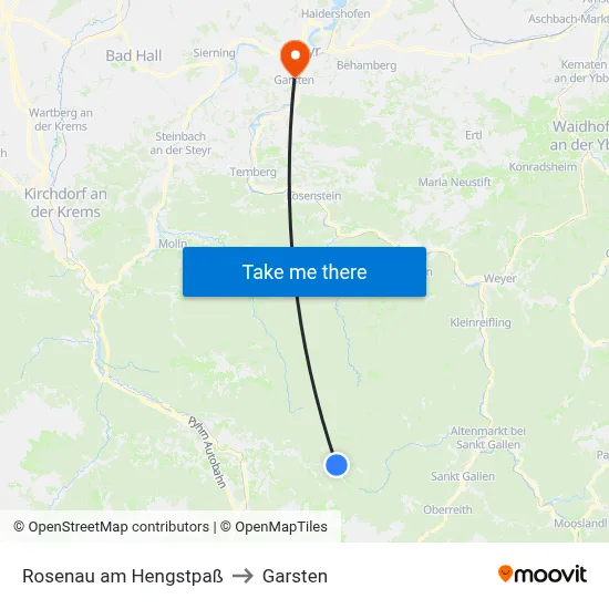 Rosenau am Hengstpaß to Garsten map