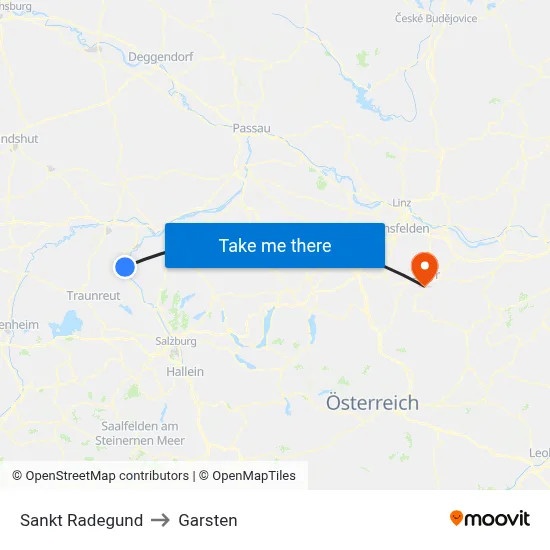 Sankt Radegund to Garsten map