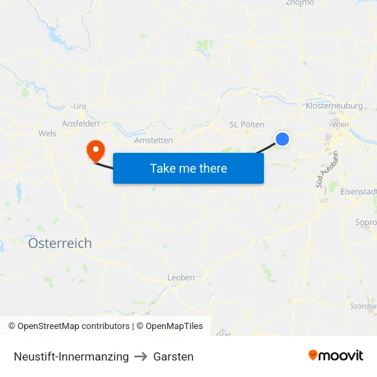 Neustift-Innermanzing to Garsten map