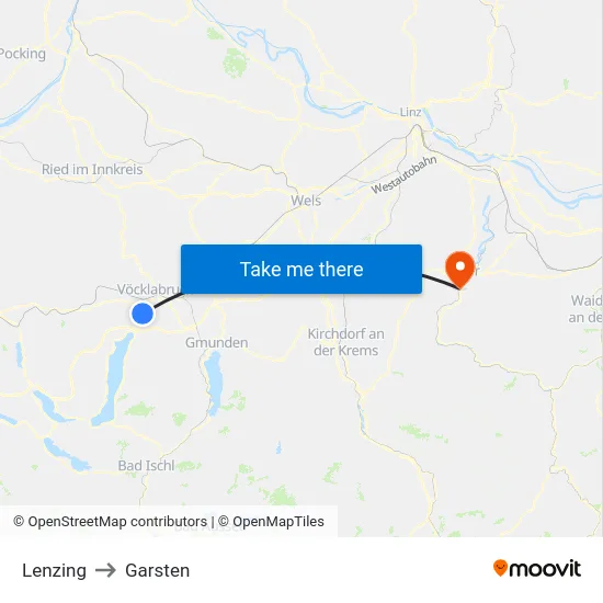 Lenzing to Garsten map