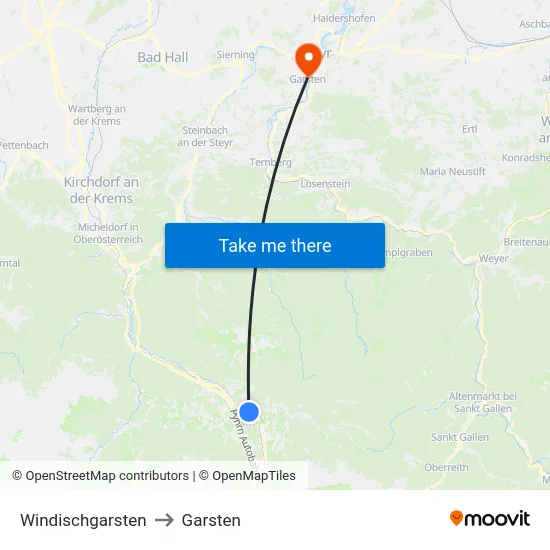 Windischgarsten to Garsten map