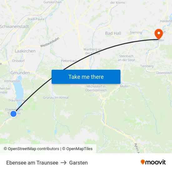 Ebensee am Traunsee to Garsten map