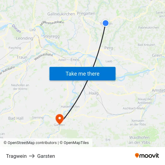 Tragwein to Garsten map