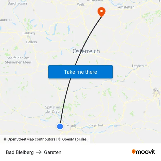 Bad Bleiberg to Garsten map