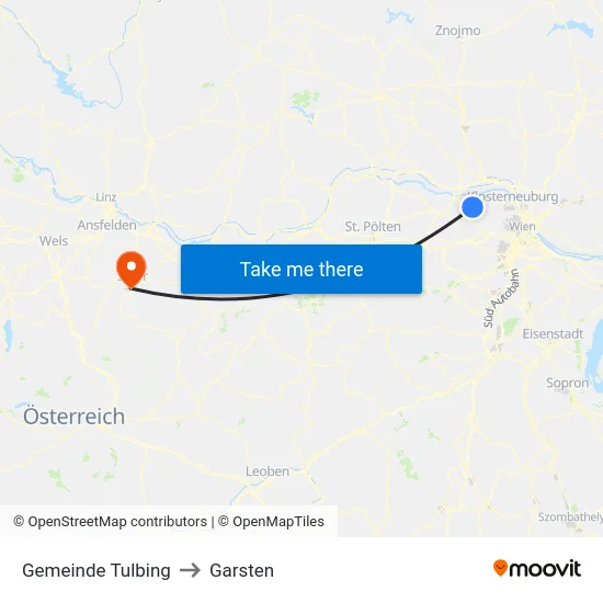 Gemeinde Tulbing to Garsten map