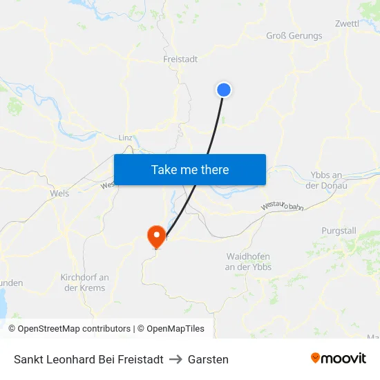 Sankt Leonhard Bei Freistadt to Garsten map