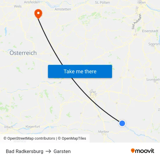 Bad Radkersburg to Garsten map