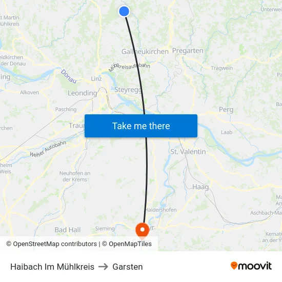Haibach Im Mühlkreis to Garsten map