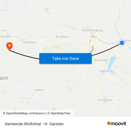 Gemeinde Wolfsthal to Garsten map