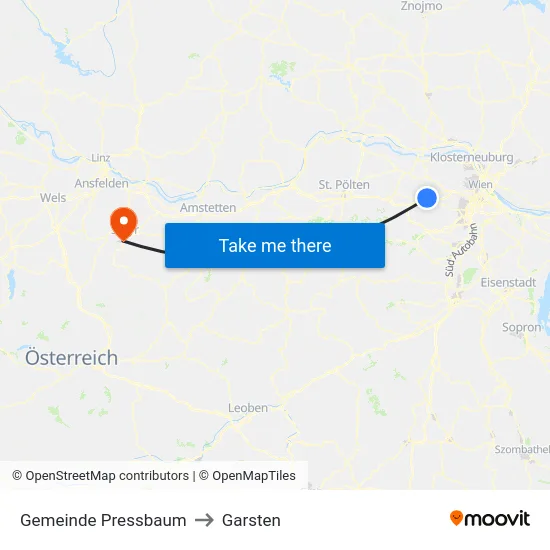 Gemeinde Pressbaum to Garsten map