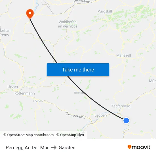Pernegg An Der Mur to Garsten map