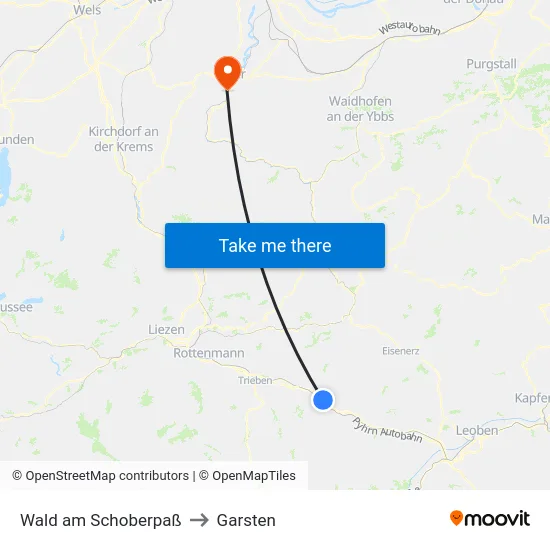 Wald am Schoberpaß to Garsten map