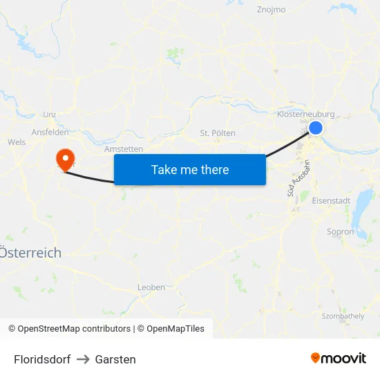 Floridsdorf to Garsten map