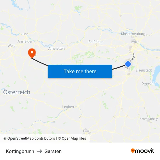 Kottingbrunn to Garsten map