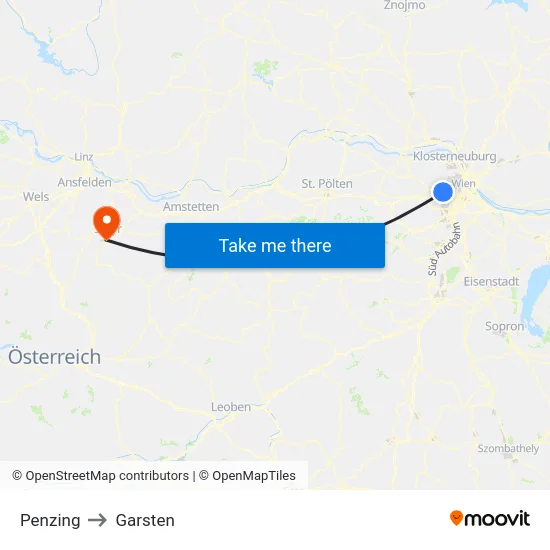 Penzing to Garsten map