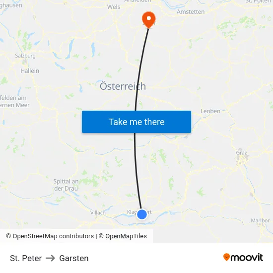St. Peter to Garsten map