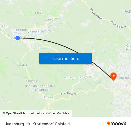 Judenburg to Krottendorf-Gaisfeld map