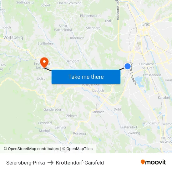 Seiersberg-Pirka to Krottendorf-Gaisfeld map