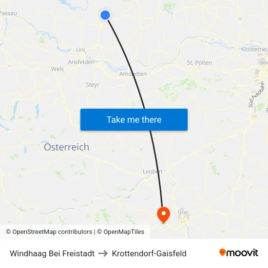 Windhaag Bei Freistadt to Krottendorf-Gaisfeld map