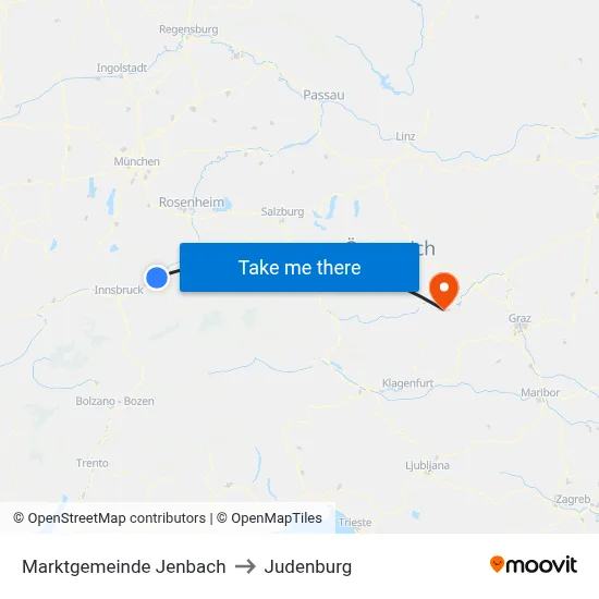 Marktgemeinde Jenbach to Judenburg map
