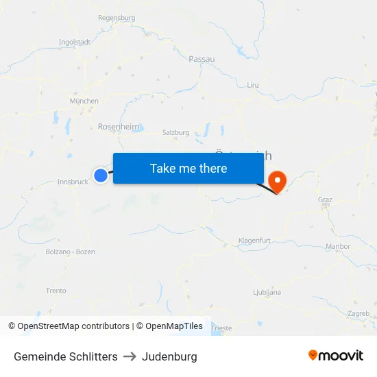 Gemeinde Schlitters to Judenburg map