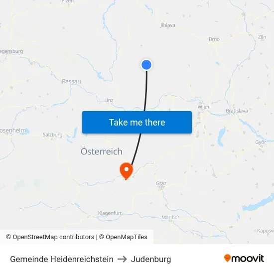 Gemeinde Heidenreichstein to Judenburg map