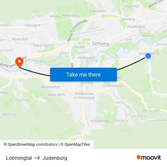 Lobmingtal to Judenburg map