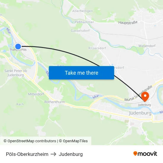 Pöls-Oberkurzheim to Judenburg map